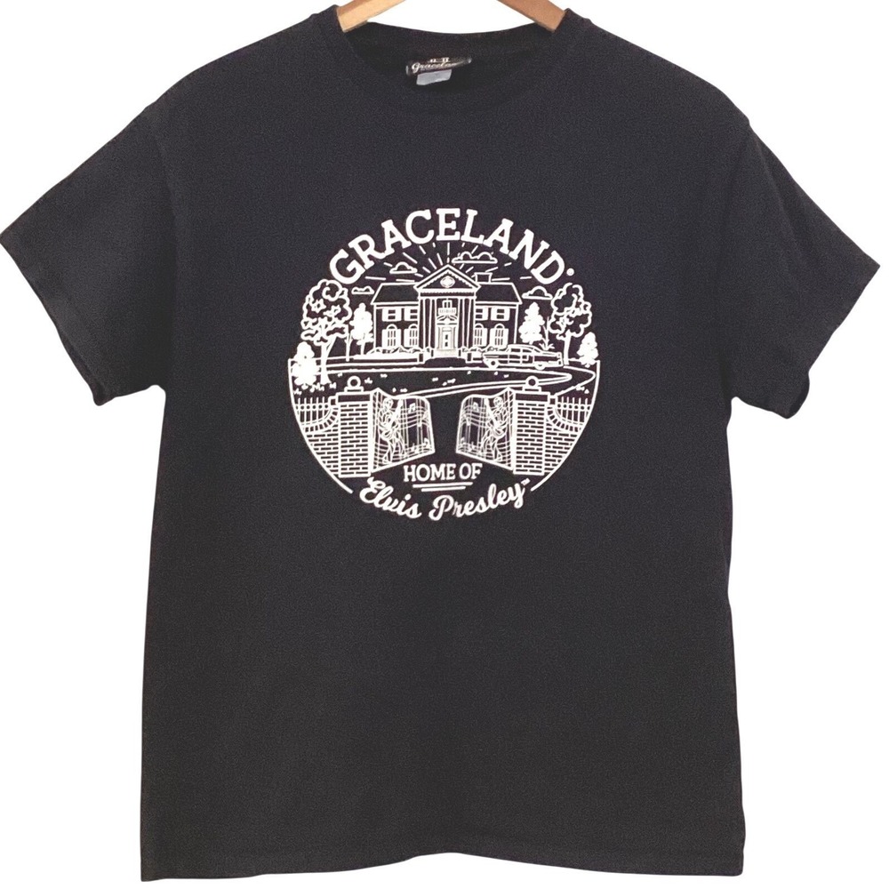 Graceland Home of Elvis Presley Mens Black Graphic T-Shirt - Medium